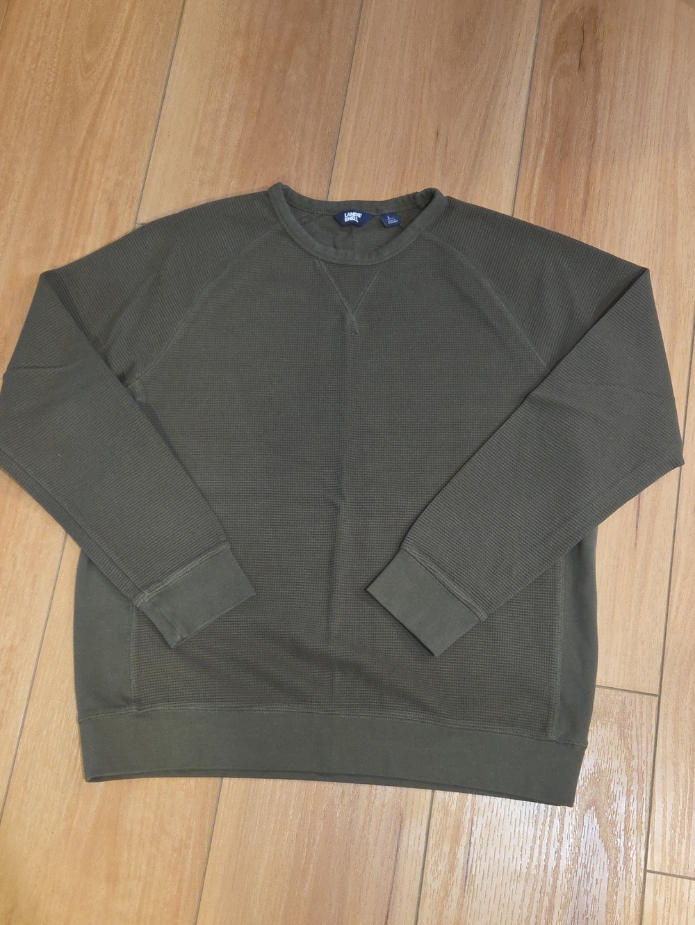 Lands' End Olive Green Waffle-Knit Crewneck Shirt